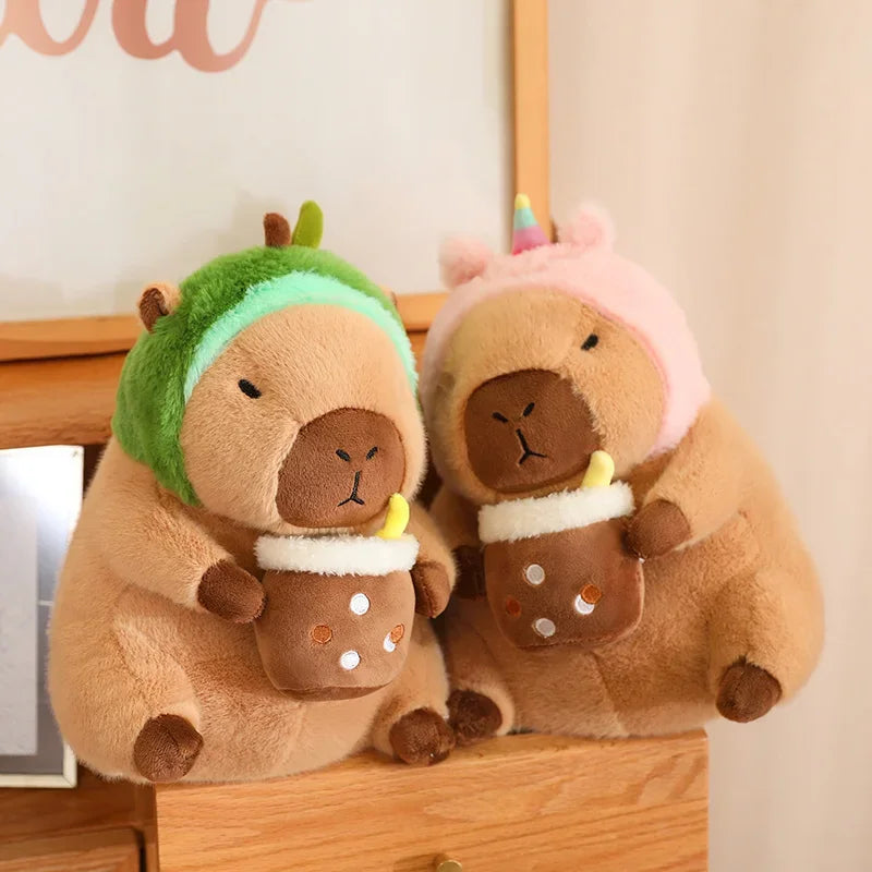 Strawberry Hat Capybara Plush Toy Simulation Turtle Backpack Capibara Stuffed Animals Papa Hand Circle Ring Small size Pendant