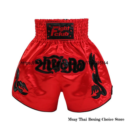 Muay Thai Shorts Thailand Embroidery Boxing Shorts Men Women Kids Satin MMA Clothes Gym Grappling Cage Fight Kickboxing Pants