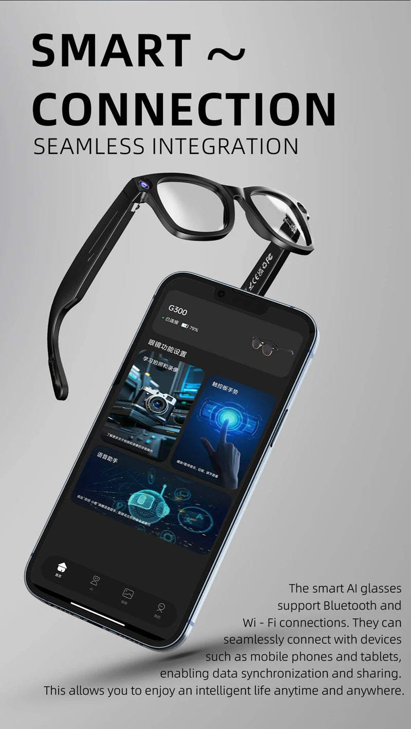 Xiaomi Mijia Smart AI Glasses 800W pixel AI Shooting Camera HD Photo Video Voice Call Translation Waterproof Bluetooth Glasses