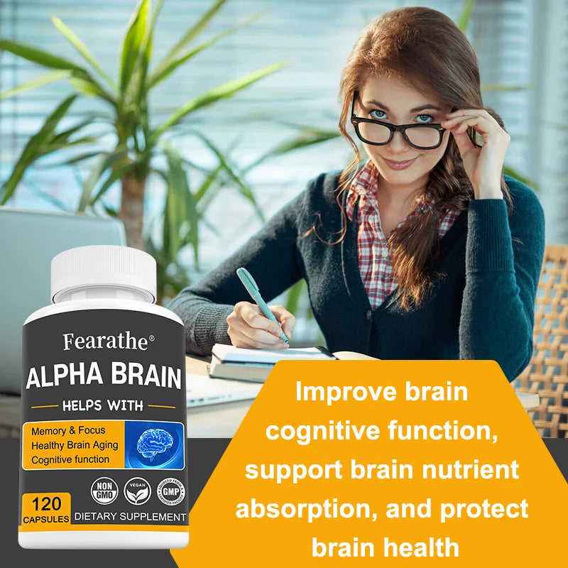 Alpha Brain Nootropics Brain Supplement for Men and Women - Memory, Mental Clarity & Cognition with Vitamin B6, Focus Capsules