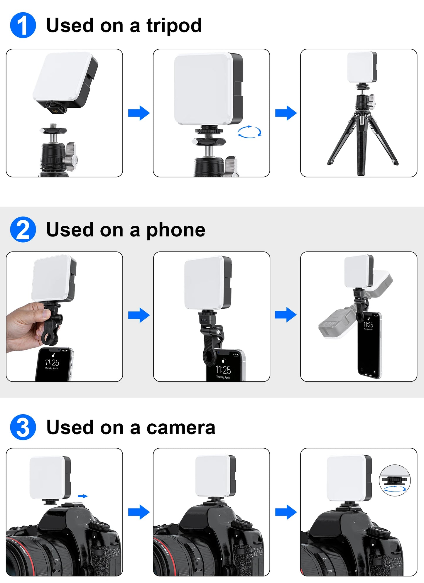 Led Light Clip-on Selfie Light Three Lighting Modes 10 Level Brightness WEYLLAN M-88 Rechargeable Light for Camera Tripod Phone