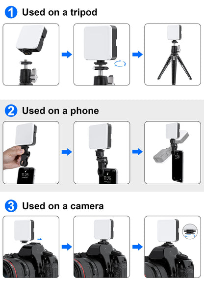 Led Light Clip-on Selfie Light Three Lighting Modes 10 Level Brightness WEYLLAN M-88 Rechargeable Light for Camera Tripod Phone