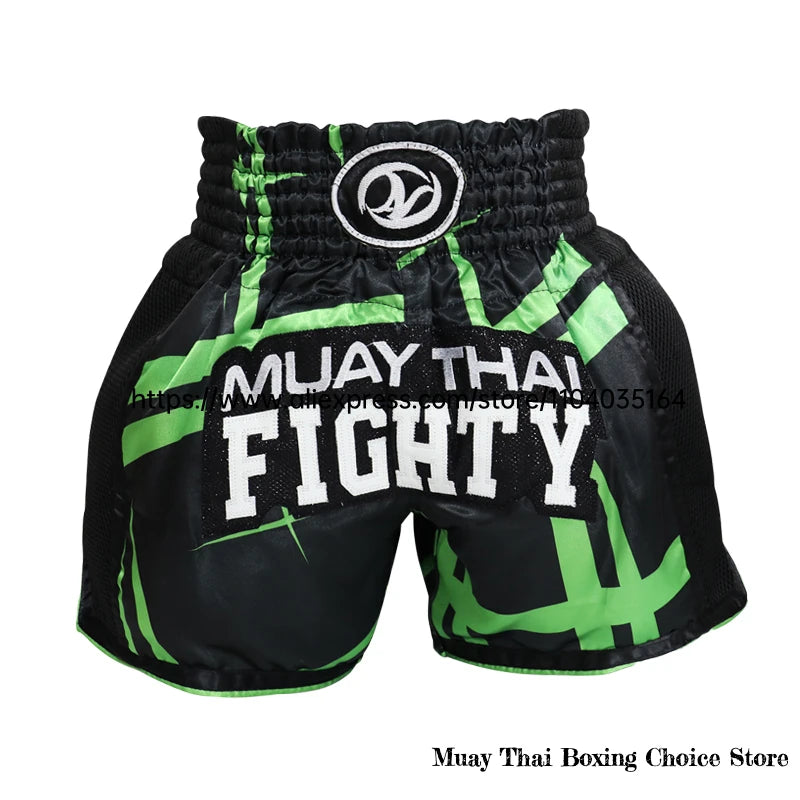 Muay Thai Shorts Thailand Embroidery Boxing Shorts Men Women Kids Satin MMA Clothes Gym Grappling Cage Fight Kickboxing Pants
