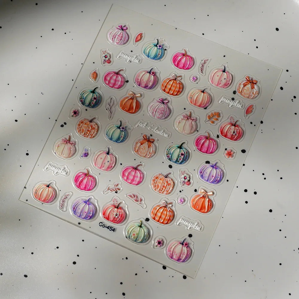 2/1Pcs Pumkin Spider Web Nail Stickers Halloween Ghost Nail Art Decals Adhesive Gel Decals Sliders Tattoo Manicure Decorations