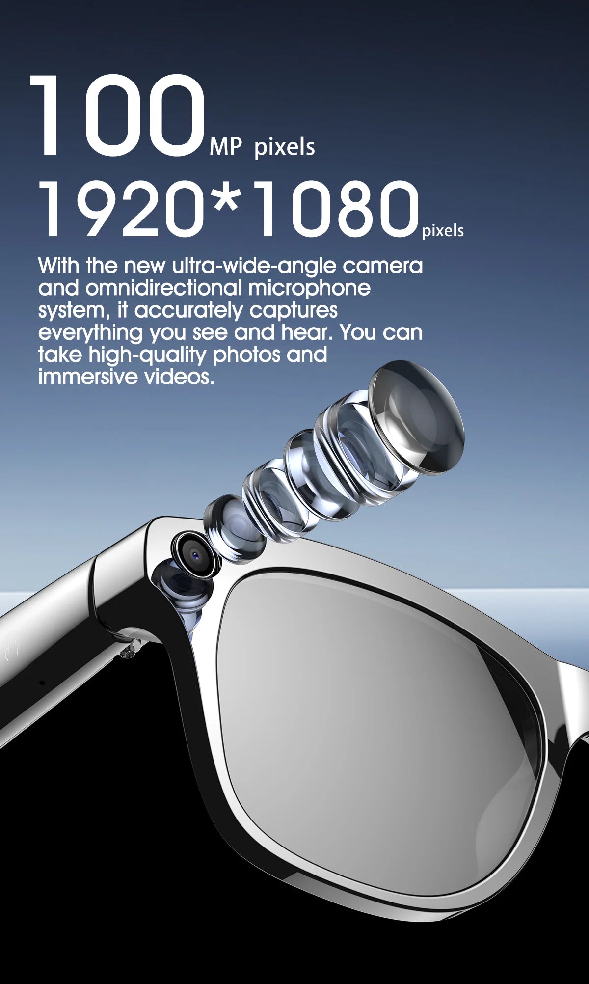 Smart Glasses for Men Women Translation Earphones AI Voice Assistant Sunglasses HD Camera Function Photo Video Music Glasses