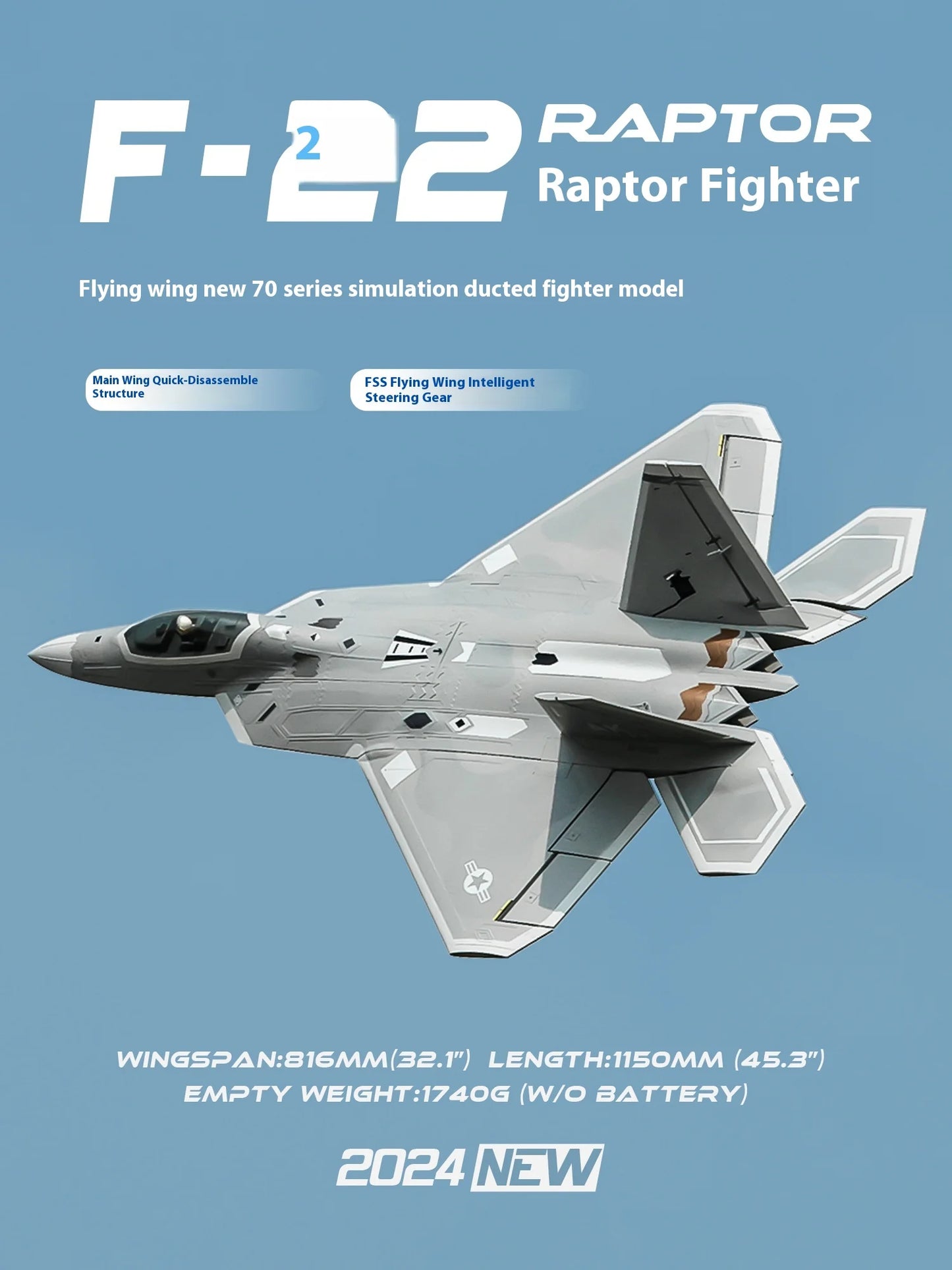 New Products In 2025 Freewing Flying Wing Model 70mm F-22 Raptor "Raptor" Ducted Model Airplane Toy Model