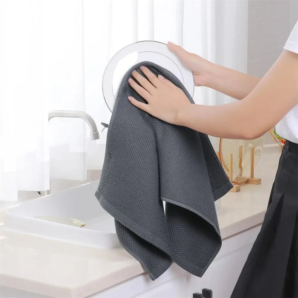 Olanly Cotton Towel Soft Absorbent Dishcloth Kitchen Dish Towels Honeycomb Breathable Face Wash Towel Household Clean Wash Cloth