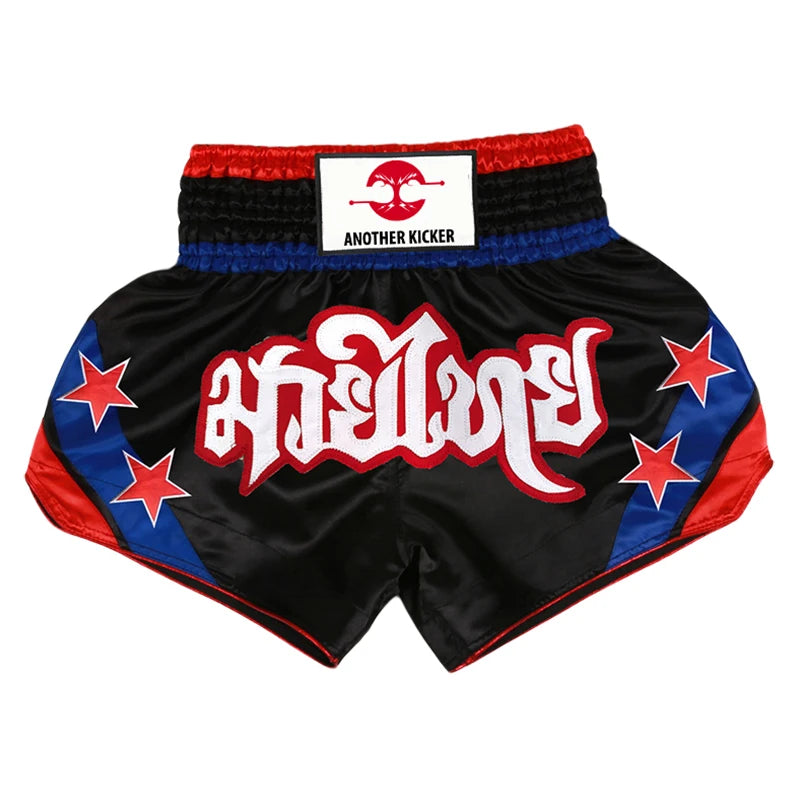 Muay Thai Shorts Black Boxing Shorts Men Women Child Satin Martial Arts MMA Clothing Gym Cage Fight Grappling Kickboxing Pants