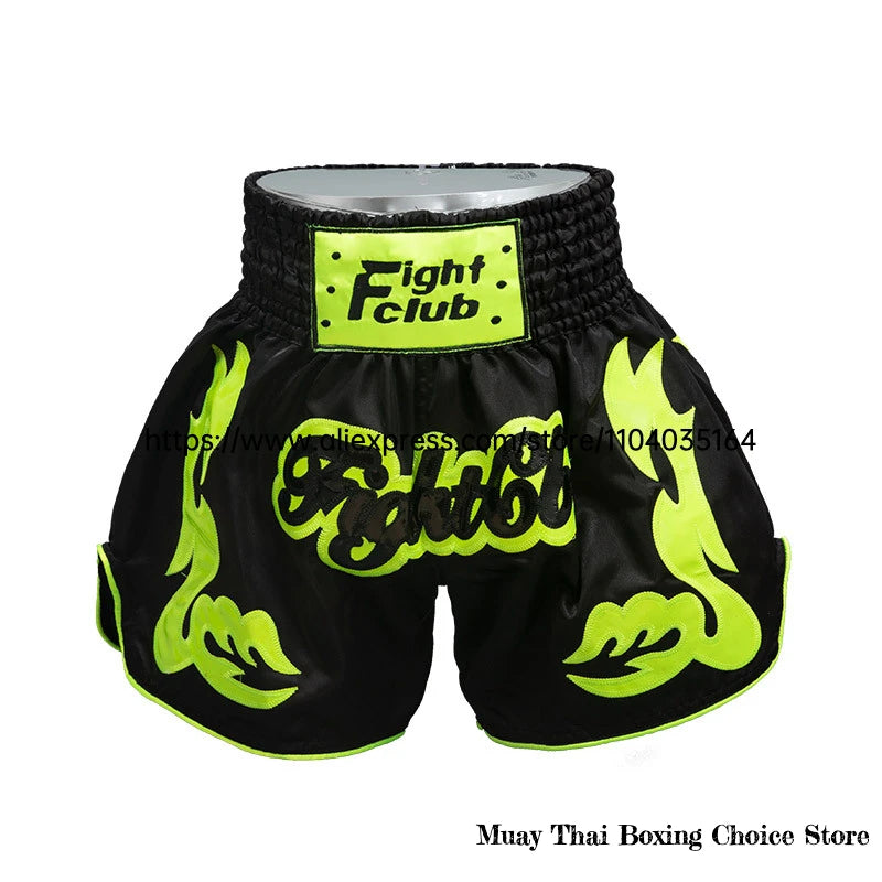 Muay Thai Shorts Thailand Embroidery Boxing Shorts Men Women Kids Satin MMA Clothes Gym Grappling Cage Fight Kickboxing Pants