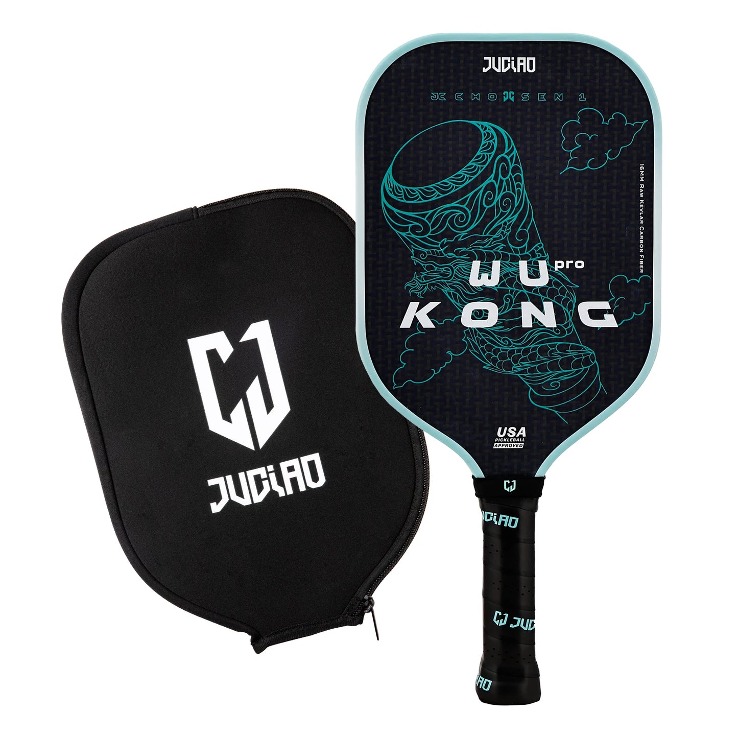 Juciao USAPA Approved Kevlar Carbon Fiber Pickleball Paddle Thermoformed Unibody Spin Textured Surface With Foam Edge Pickleball