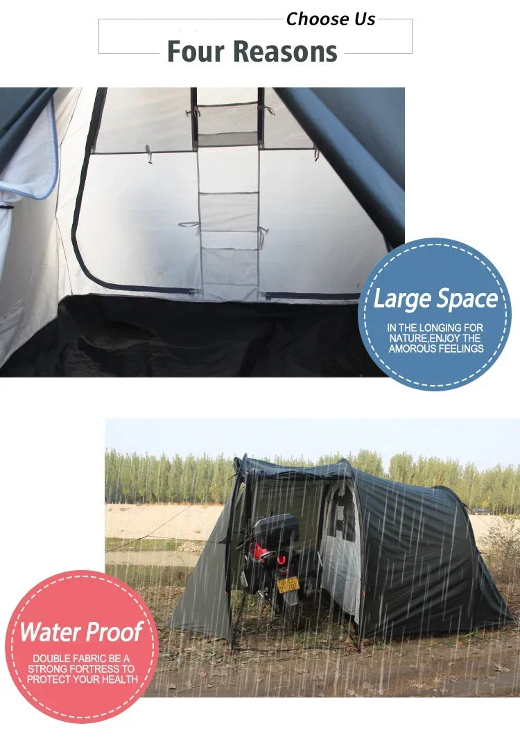 XDS2025 Newest Model, Windproof And Rainproof Portable Covered Turbo Tent Camping Motorcycle Tent