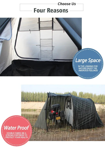 XDS2025 Newest Model, Windproof And Rainproof Portable Covered Turbo Tent Camping Motorcycle Tent