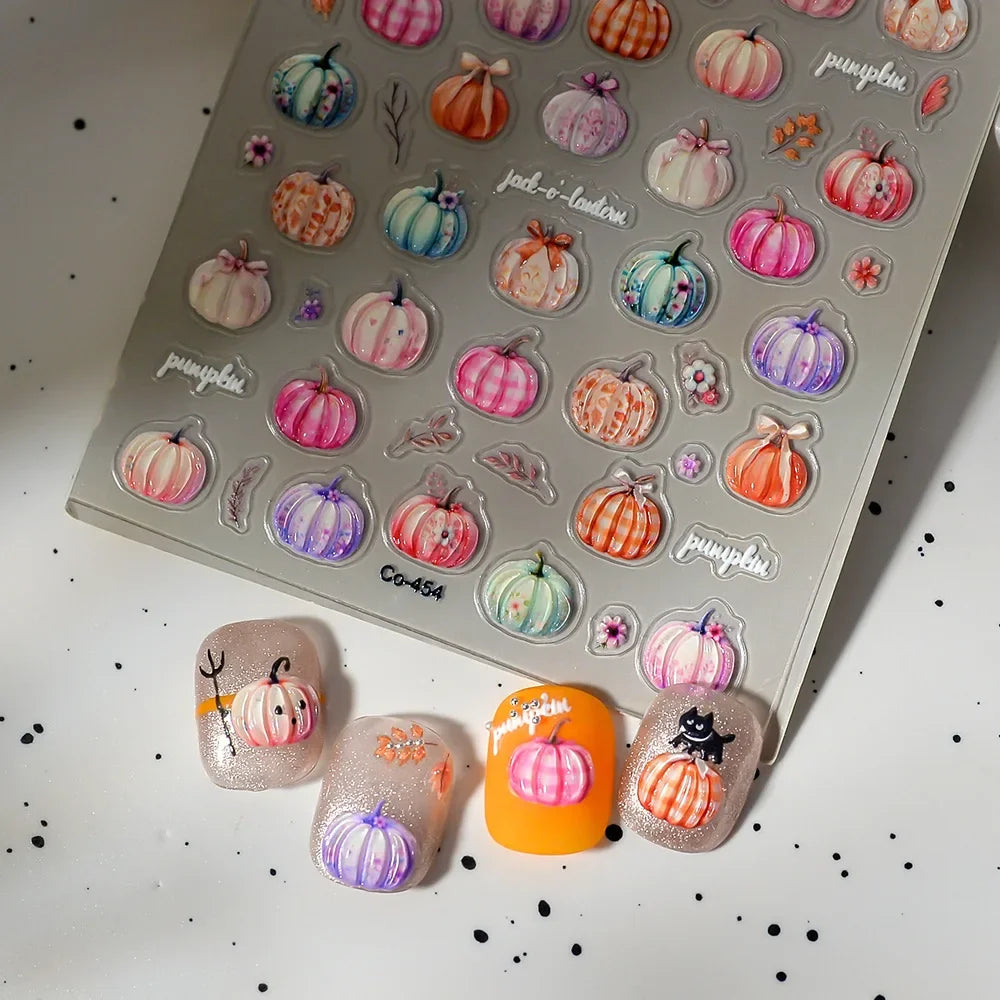 2/1Pcs Pumkin Spider Web Nail Stickers Halloween Ghost Nail Art Decals Adhesive Gel Decals Sliders Tattoo Manicure Decorations