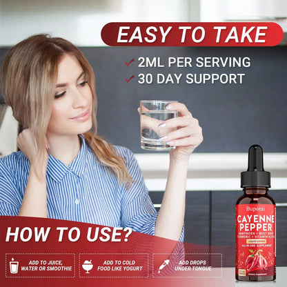 60ml Cayenne Pepper Drops - Heart Health, Immunity, Improves Digestion - Gluten-free, Non-GMO