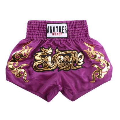 Muay Thai Shorts Black Boxing Shorts Men Women Child Satin Martial Arts MMA Clothing Gym Cage Fight Grappling Kickboxing Pants