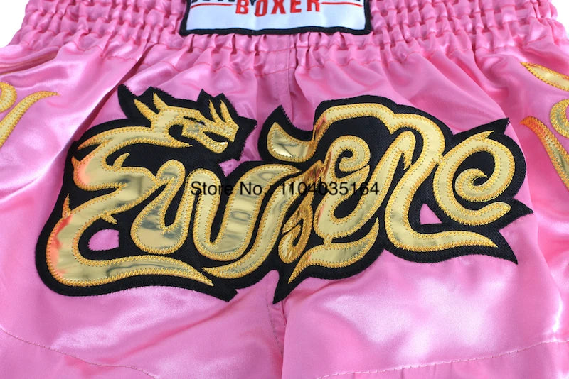 Muay Thai Shorts Black Boxing Shorts Men Women Child Satin Martial Arts MMA Clothing Gym Cage Fight Grappling Kickboxing Pants