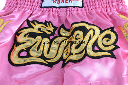Muay Thai Shorts Black Boxing Shorts Men Women Child Satin Martial Arts MMA Clothing Gym Cage Fight Grappling Kickboxing Pants