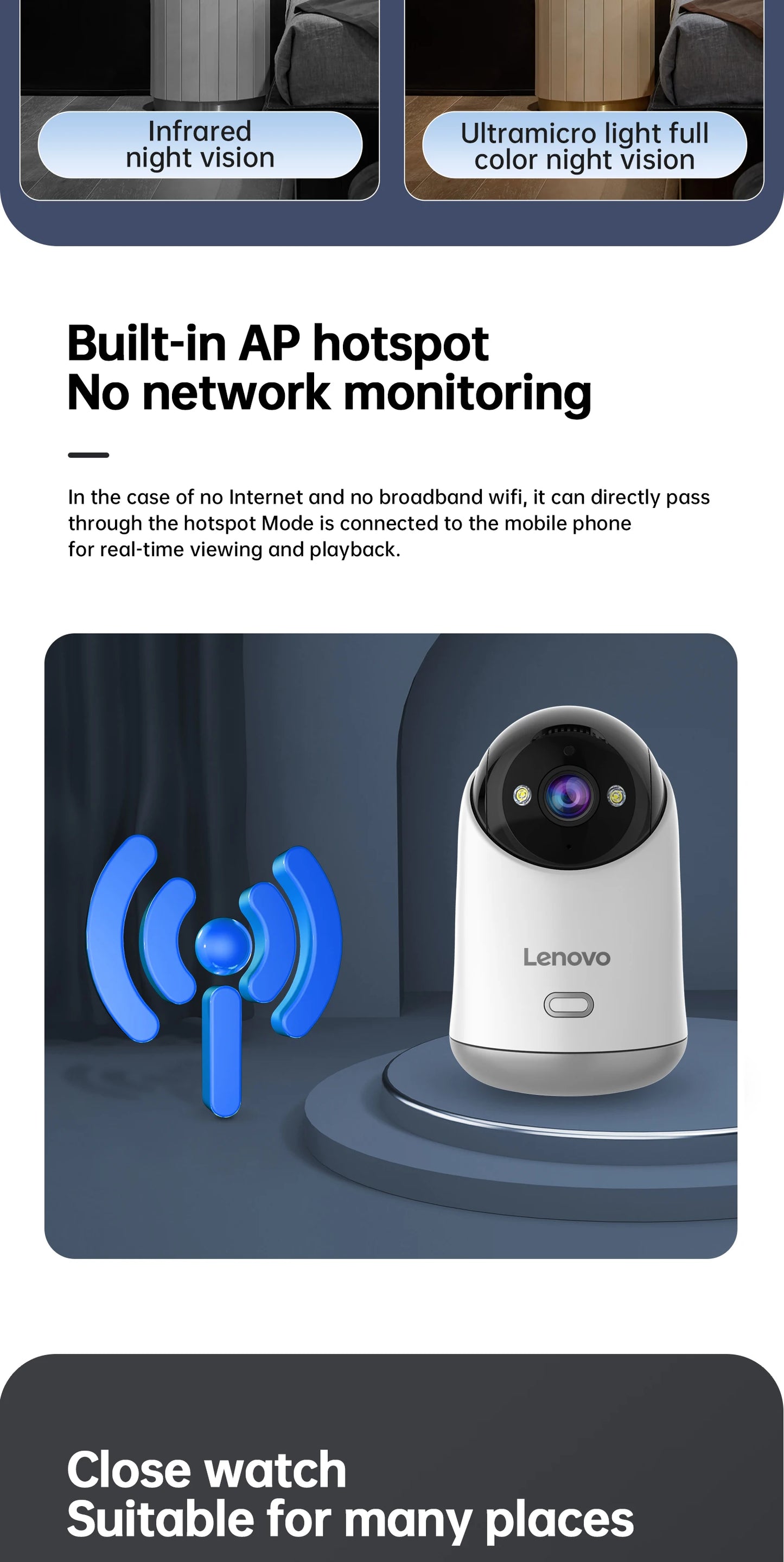Lenovo 3MP HD WiFi Camera Smart Home Indoor IP Surveillance Camera Auto Tracking Security CCTV Surveillance Smart Baby Monitor