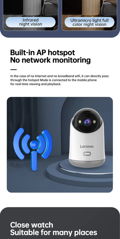 Lenovo 3MP HD WiFi Camera Smart Home Indoor IP Surveillance Camera Auto Tracking Security CCTV Surveillance Smart Baby Monitor