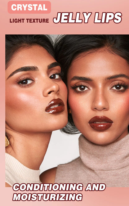 QIBEST Watery Crystal Clear Jelly Lip Oil Lip Balm Moisturizing Smoothing Lip Lines Jelly Pout Lip Gloss Glass Tinted Lip Glaze