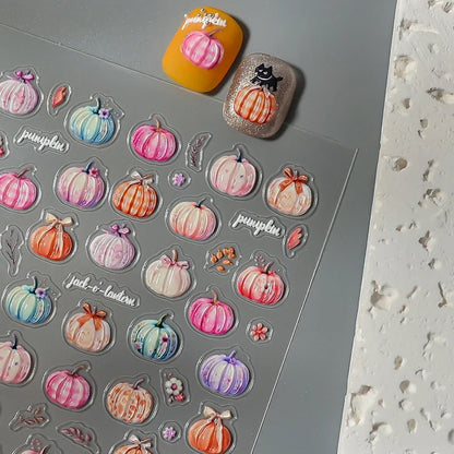 2/1Pcs Pumkin Spider Web Nail Stickers Halloween Ghost Nail Art Decals Adhesive Gel Decals Sliders Tattoo Manicure Decorations