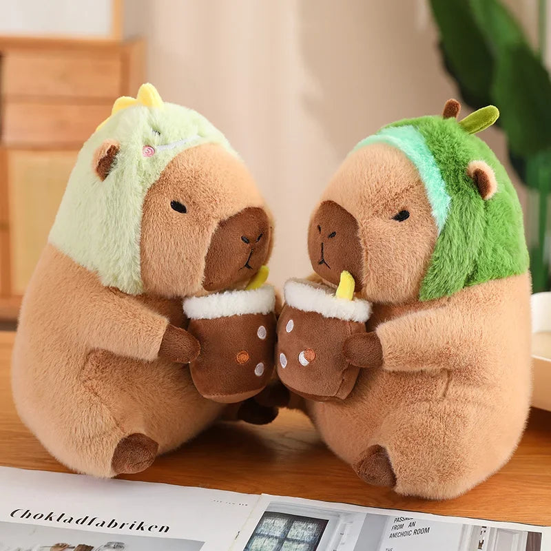 Strawberry Hat Capybara Plush Toy Simulation Turtle Backpack Capibara Stuffed Animals Papa Hand Circle Ring Small size Pendant