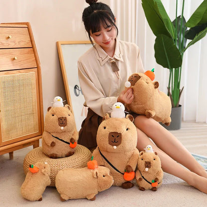 Strawberry Hat Capybara Plush Toy Simulation Turtle Backpack Capibara Stuffed Animals Papa Hand Circle Ring Small size Pendant
