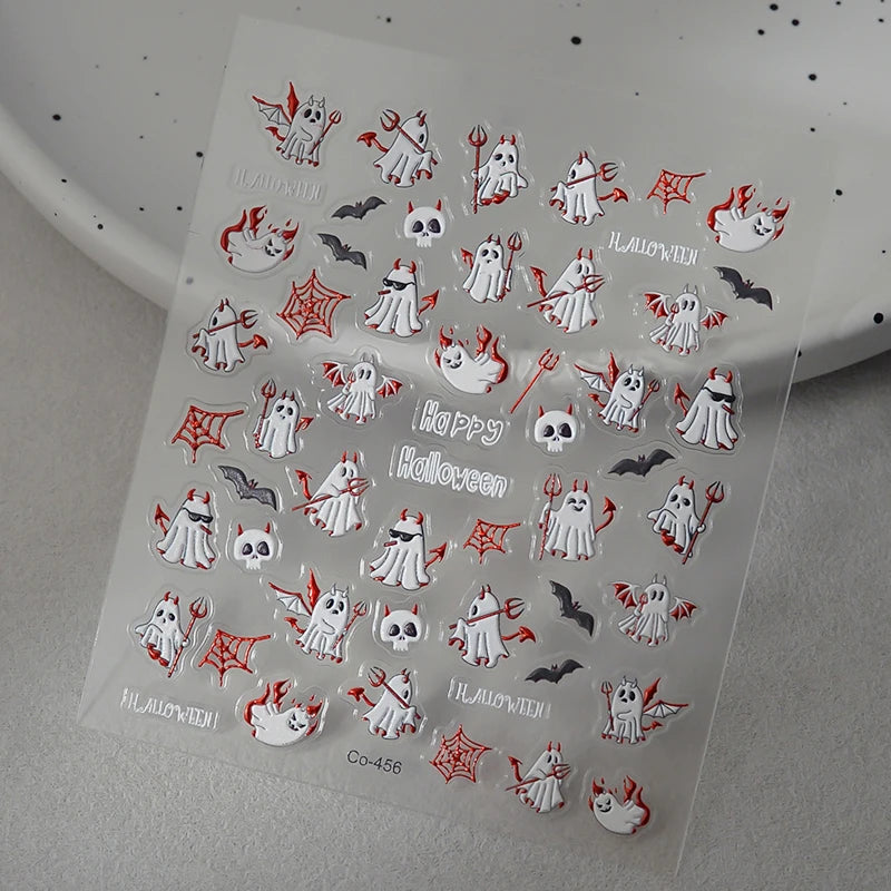 2/1Pcs Pumkin Spider Web Nail Stickers Halloween Ghost Nail Art Decals Adhesive Gel Decals Sliders Tattoo Manicure Decorations