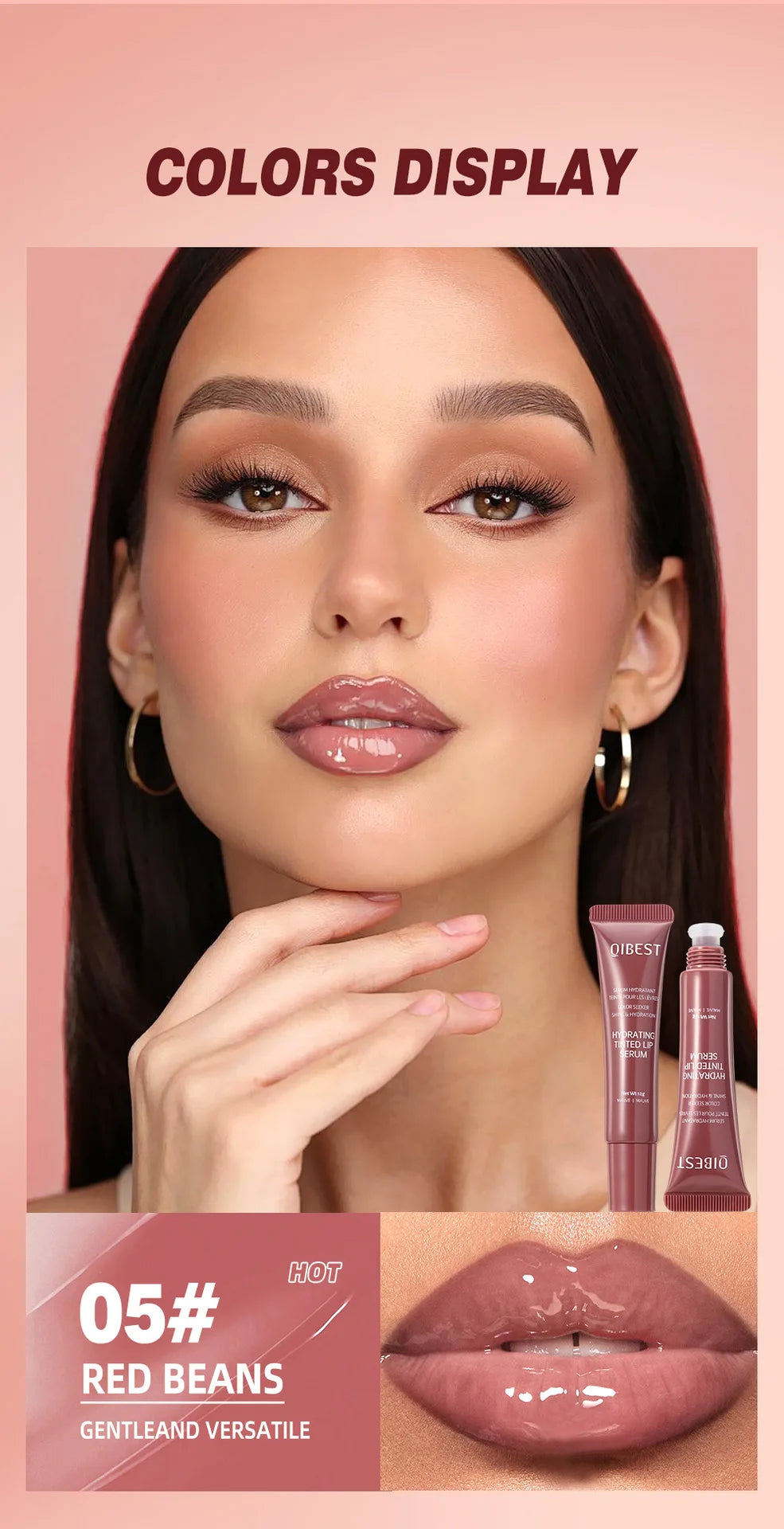 New Nude Red Bean Clear Water Gloss Glass Lip Gloss Moisturizing Chocolate Mirror Gloss Plumping Lip Tint Lip Cream Makeup 12g