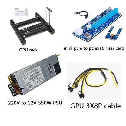 Laptop external graphics card dock mini pcie to pciex16 riser card set bracket + riser card + GPU power cable + power supply