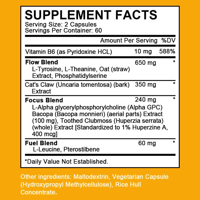 Alpha Brain Nootropics Brain Supplement for Men and Women - Memory, Mental Clarity & Cognition with Vitamin B6, Focus Capsules
