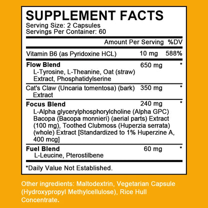 Alpha Brain Nootropics Brain Supplement for Men and Women - Memory, Mental Clarity & Cognition with Vitamin B6, Focus Capsules
