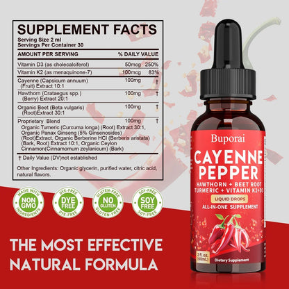 60ml Cayenne Pepper Drops - Heart Health, Immunity, Improves Digestion - Gluten-free, Non-GMO