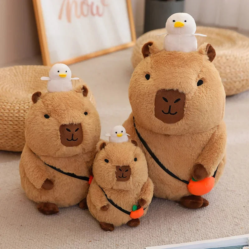 Strawberry Hat Capybara Plush Toy Simulation Turtle Backpack Capibara Stuffed Animals Papa Hand Circle Ring Small size Pendant