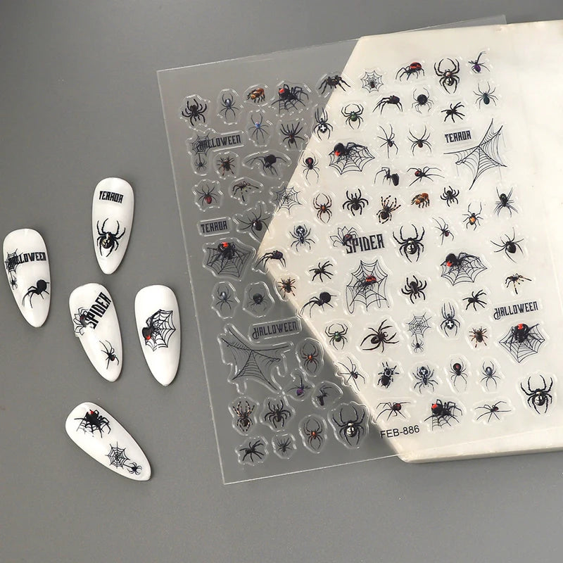 2/1Pcs Pumkin Spider Web Nail Stickers Halloween Ghost Nail Art Decals Adhesive Gel Decals Sliders Tattoo Manicure Decorations
