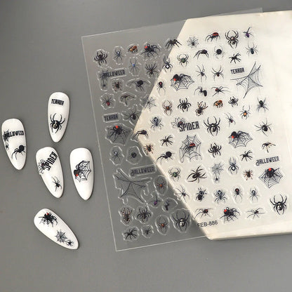 2/1Pcs Pumkin Spider Web Nail Stickers Halloween Ghost Nail Art Decals Adhesive Gel Decals Sliders Tattoo Manicure Decorations
