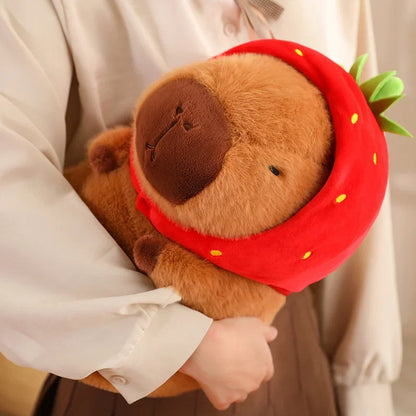 Strawberry Hat Capybara Plush Toy Simulation Turtle Backpack Capibara Stuffed Animals Papa Hand Circle Ring Small size Pendant