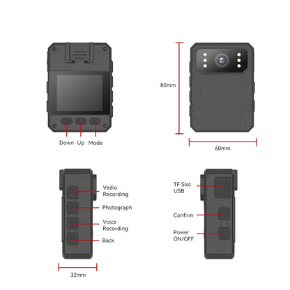 4K HD 2.0 inch Mini Camera Bodypack Camera Wearable Portable Body Camera Police Recorder Action Camera Law Enforcement Recorder