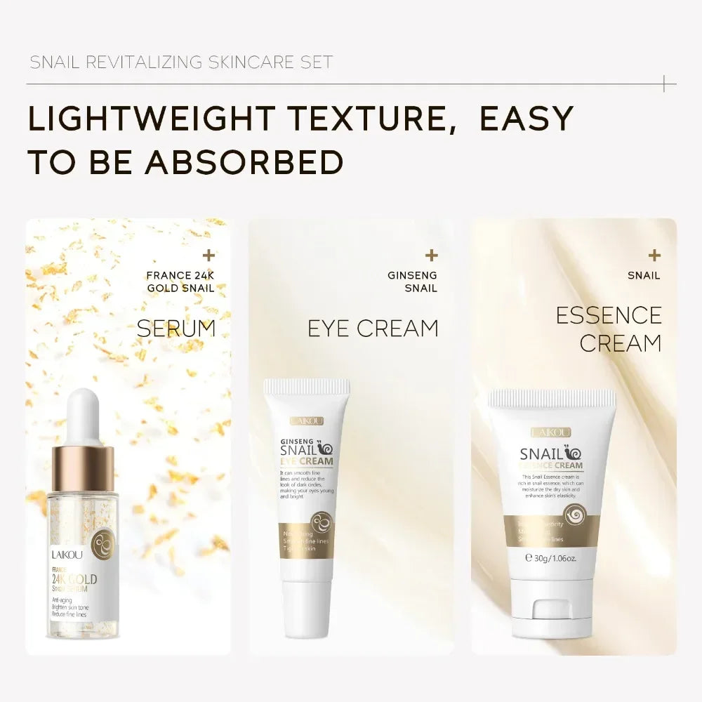 3pcs/Set LAIKOU Vitamin C Facial Set for Hydrating Moisturizing Whitening and Brightening