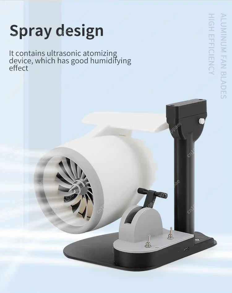 USB Humidifier Fan with LED Lights, Airplane Engine Design, High-Power Desktop Cooler & Decorative Gadget