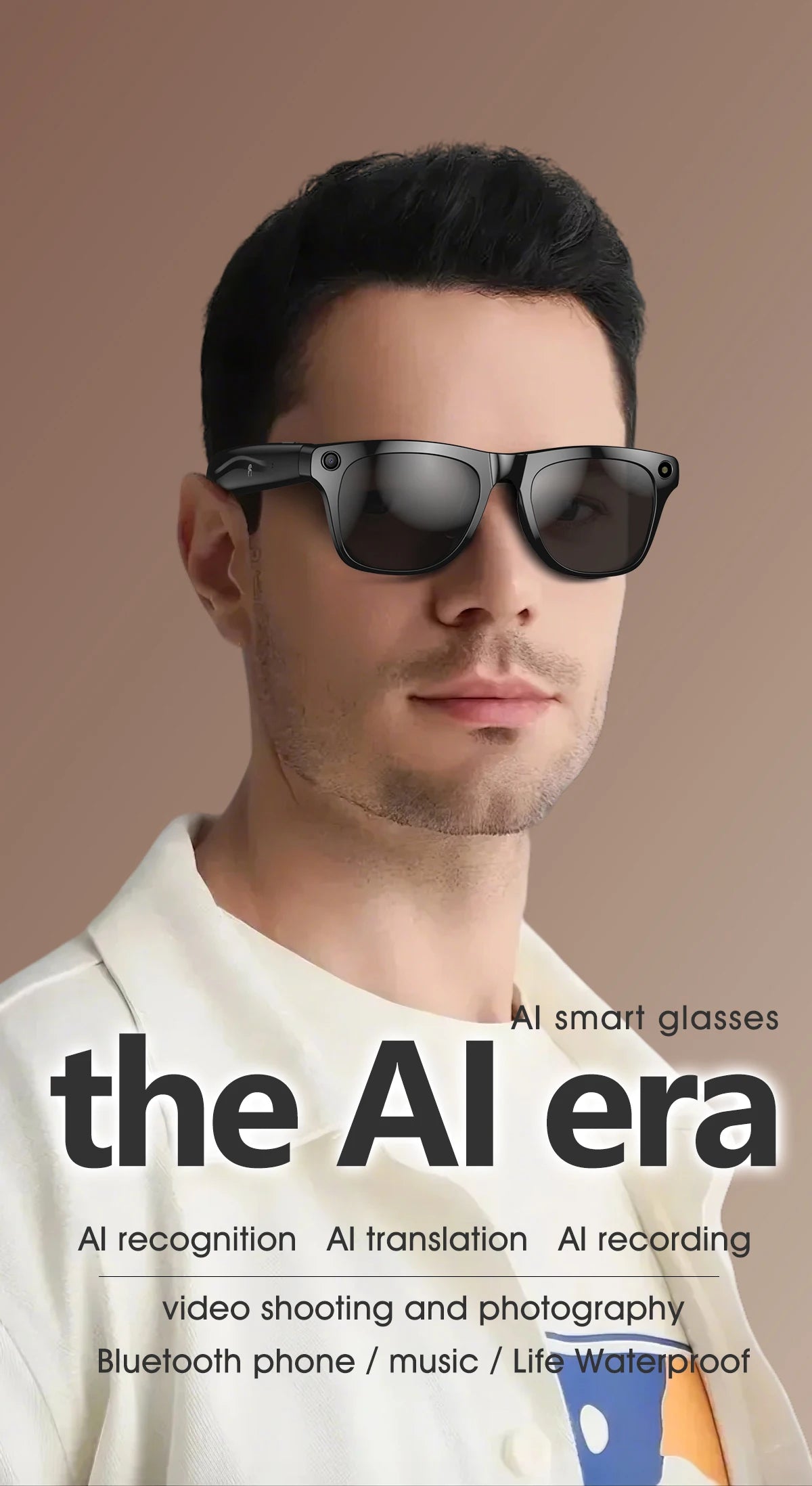 Smart Glasses for Men Women Translation Earphones AI Voice Assistant Sunglasses HD Camera Function Photo Video Music Glasses