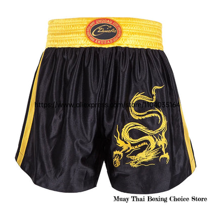 Muay Thai Shorts Thailand Embroidery Boxing Shorts Men Women Kids Satin MMA Clothes Gym Grappling Cage Fight Kickboxing Pants