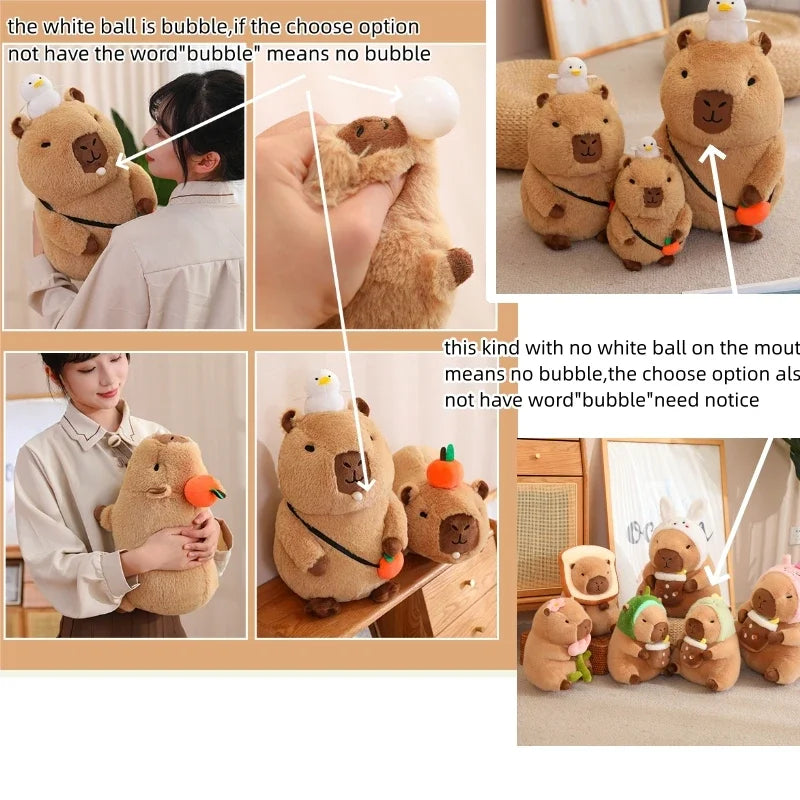 Strawberry Hat Capybara Plush Toy Simulation Turtle Backpack Capibara Stuffed Animals Papa Hand Circle Ring Small size Pendant