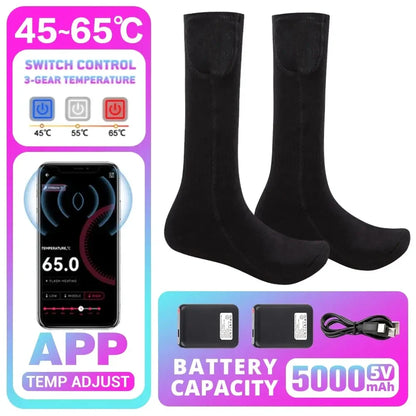 5000mAh APP Control Thermal socks Winter Heated Socks Electric Heating Ski Socks Thermal Heated Foot Warmer Ski Outdoor Sports