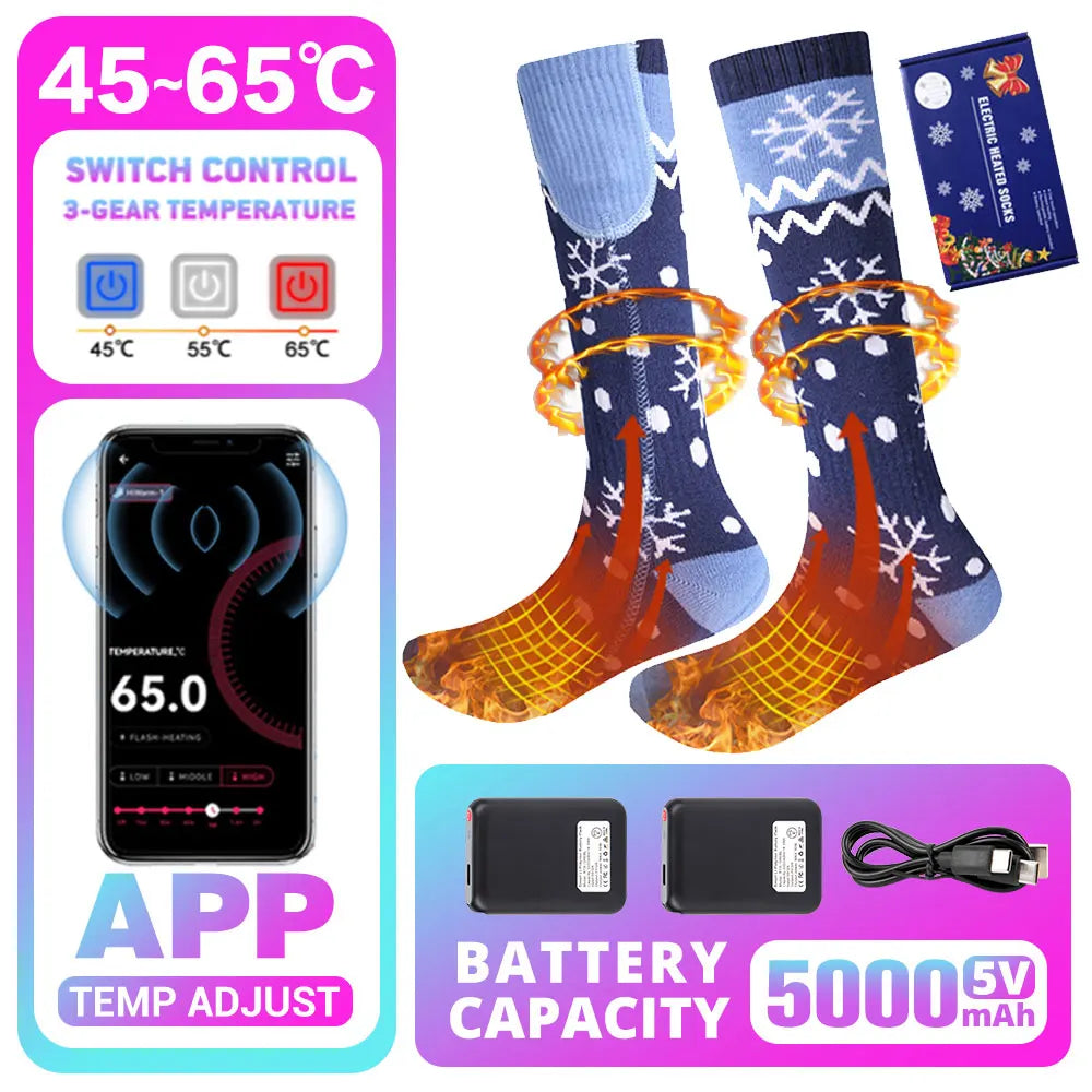 5000mAh APP Control Thermal socks Winter Heated Socks Electric Heating Ski Socks Thermal Heated Foot Warmer Ski Outdoor Sports