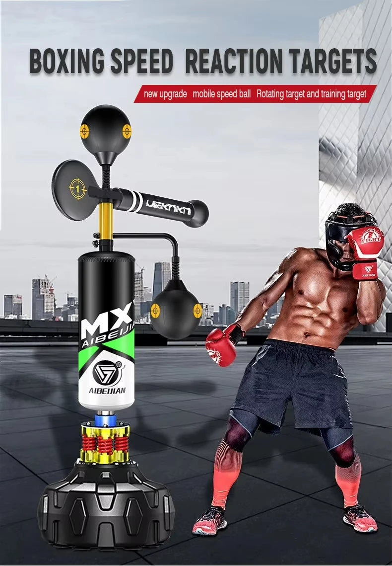 360° Boxing Speed Trainer Punching Bag Spinning Bar Training Boxing Ball With Reflex Bar Adjustable Two Ballsversatile Workouts
