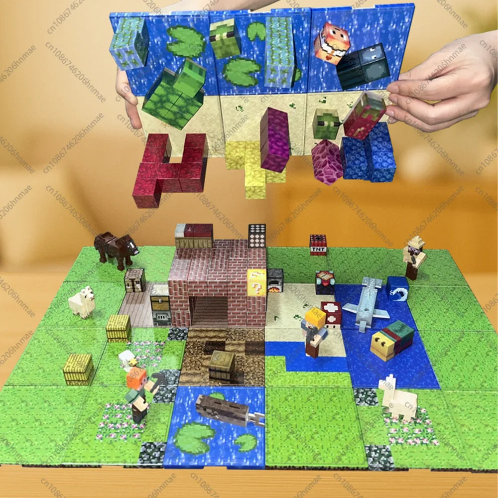 Magnetic Building Blocks Mine World Magnet Cube Brick Sensory Best Sets for Boys Girls Kids DIY Pixel style Model Base plate Toy