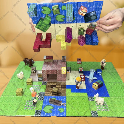 Magnetic Building Blocks Mine World Magnet Cube Brick Sensory Best Sets for Boys Girls Kids DIY Pixel style Model Base plate Toy