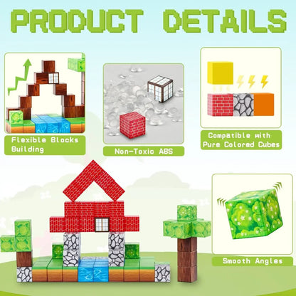 Magnetic Building Blocks Mine World Magnet Cube for Stacking Construction Set Educate Sensory Toys Kids Boys Girls Ages 3+ DIY