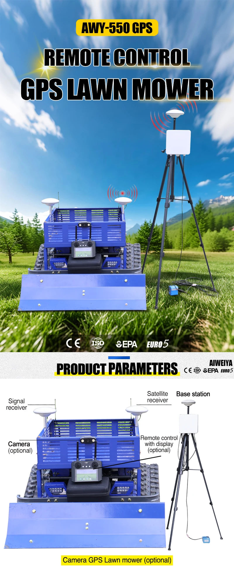 Customized Remote Control Lawn Mower with 550mm Cutting Width Suitable for Garden Lawns